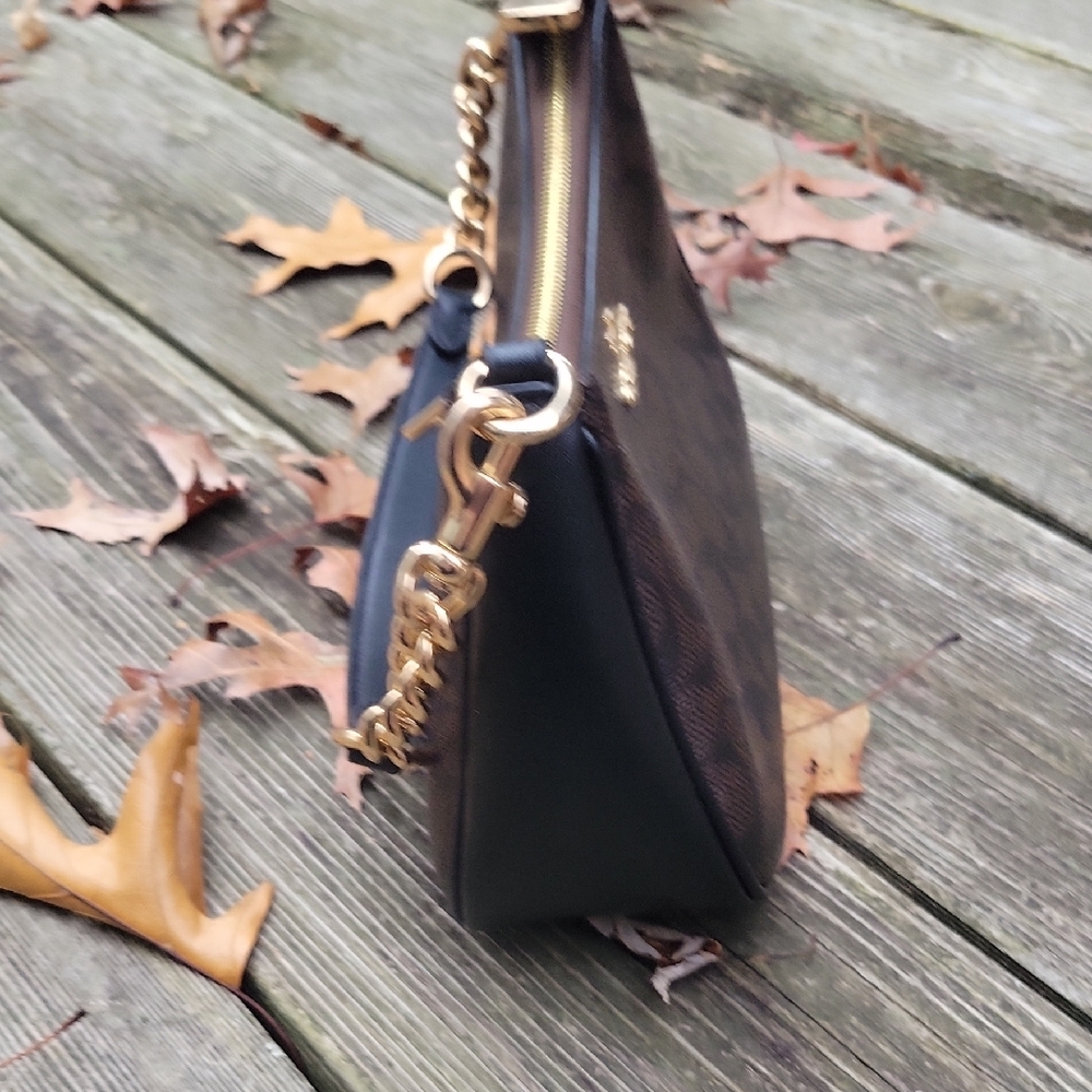 Coach Teri Shoulder Bag  Black and Walnut with Gold Accents - Picture 10 of 14